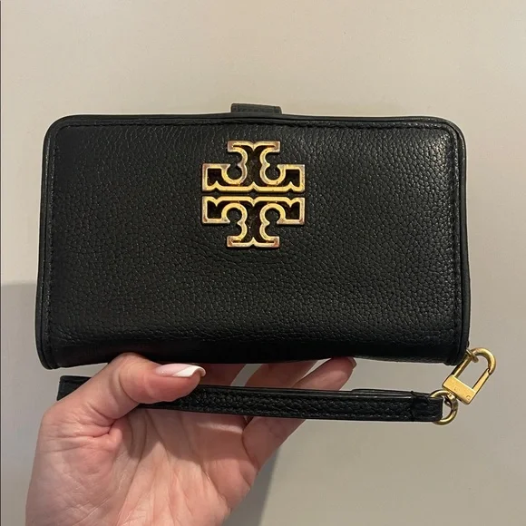 Tory Burch Black Leather Wallet with Gold Logo - Picture 1 of 3
